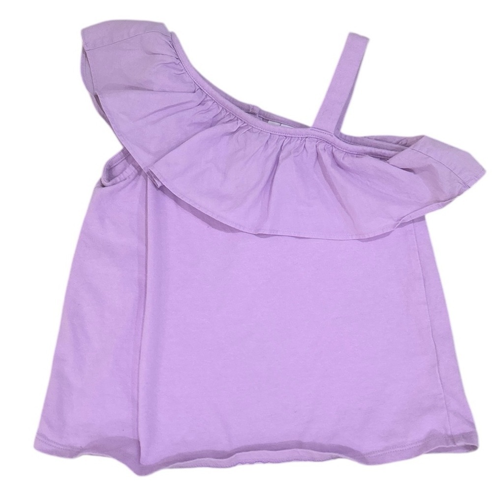 Janie & Jack Lavender 100% cotton one shoulder blouse Top ruffle neckline sz 6